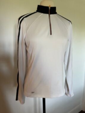 Tail White Long-Sleeve Quarter Zip Top with Black Trim